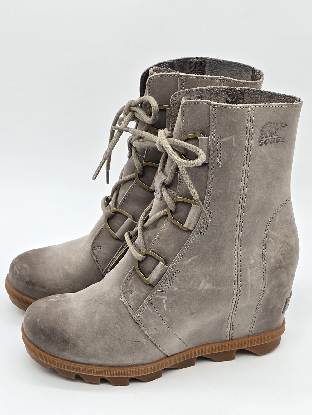 Sorel Joan of Arctic Wedge II Women Boot Sz 6.5 Leather Lace Up Grey Waterproof